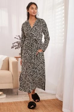 Next Black/White Animal Print Towelling Dressing Gown -Fashion Women C62 473s5
