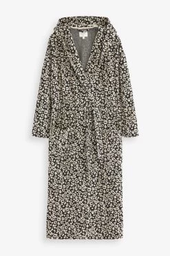 Next Black/White Animal Print Towelling Dressing Gown -Fashion Women C62 473s7