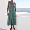 Next 100% Linen Ruched Halter Midi Dress -Fashion Women C66 686s