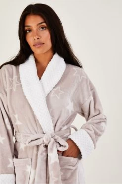 Monsoon Grey Star Print Dressing Gown -Fashion Women C68417s3