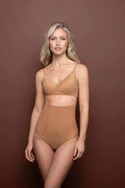 Bye Bra Light Brown Powermesh High Waist Briefs