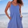 Next Cotton Seersucker Short V-Neck Cami Summer Dress -Fashion Women C72 483s