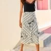 Next Black/White Linen Printed Midi Wrap Skirt -Fashion Women C76774s