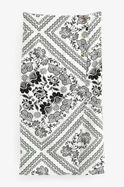 Next Black/White Linen Printed Midi Wrap Skirt -Fashion Women C76774s5