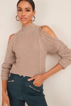 Next Cut-Out Shoulder Ribbed Knit Top