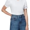 Whistles Twist Sleeve White Rib T-Shirt
