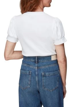 Whistles Twist Sleeve White Rib T-Shirt -Fashion Women C92331s2