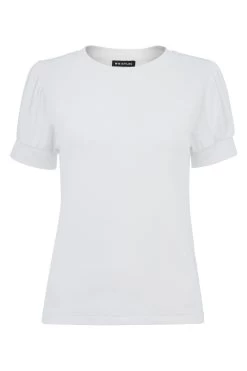 Whistles Twist Sleeve White Rib T-Shirt -Fashion Women C92331s4