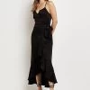 River Island Asymmetric Wrap Slip Black Maxi Dress -Fashion Women C96816s