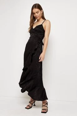 River Island Asymmetric Wrap Slip Black Maxi Dress -Fashion Women C96816s3
