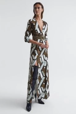 Reiss Loren Snake Print Plunge Maxi Dress -Fashion Women D00315s7