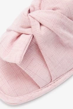 Next Linen Bow Slider Slippers -Fashion Women D02012s6