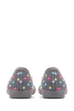 Pavers Grey Pom Pom Slip-On Slippers -Fashion Women D03186s2