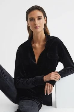 Reiss Eveline Velvet Collar Top -Fashion Women D04214s6