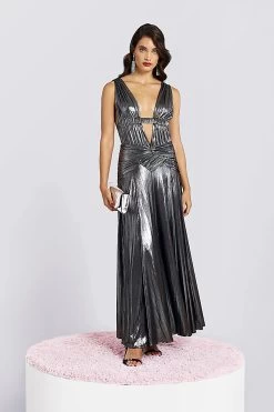 River Island Grey Plunge Drama Maxi Dress