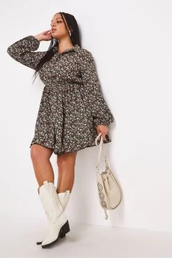 Simply Be Floral Print Brown Shirt Dress