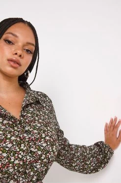 Simply Be Floral Print Brown Shirt Dress -Fashion Women D09801s4