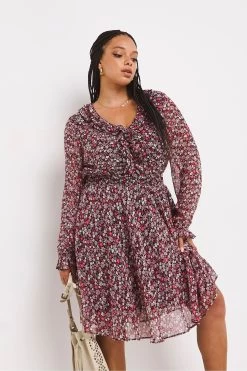 Simply Be Pink Floral Ruffle Skater Dress