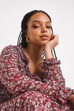 Simply Be Pink Floral Ruffle Skater Dress -Fashion Women D11469s4