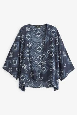 Next Navy Tie Dye Tile Print Kimono -Fashion Women D14 778s6