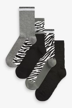 Next Grey/Khaki Green Zebra Ankle Socks 4 Pack