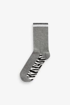 Next Grey/Khaki Green Zebra Ankle Socks 4 Pack -Fashion Women D14456s3