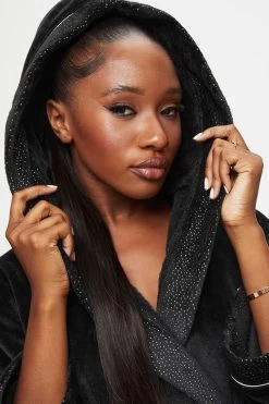 Ann Summers Signature Sparkle Soft Fluffy Black Robe -Fashion Women D16898s4