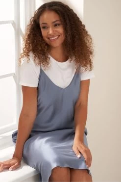 Truly Blue French Navy Silk Slip Dress -Fashion Women D17559s3