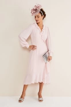 Phase Eight Pink Daisie Frill Ruffle Midi Dress -Fashion Women D18194s3