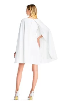 Adrianna Papell White Structured Cape Sheath Dress -Fashion Women D19306s4