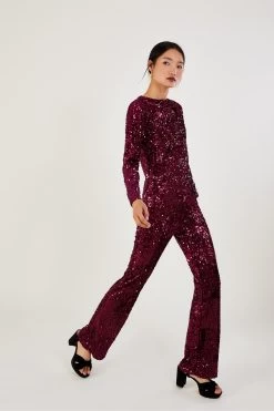 Monsoon Red Daisy Sequin Velvet Kickflare Trousers -Fashion Women D19632s3
