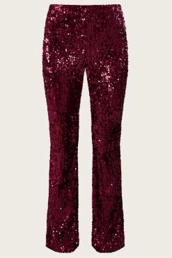 Monsoon Red Daisy Sequin Velvet Kickflare Trousers -Fashion Women D19632s4
