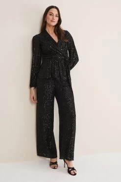 Phase Eight Black Florentine Sequin Blouse Co-Ord -Fashion Women D19796s3