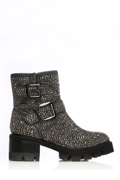 Moda In Pelle Chunky Block Heel Boots With Buckle Detail And Side Zip