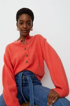 Oliver Bonas Orange Button Knitted Jumper