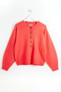 Oliver Bonas Orange Button Knitted Jumper -Fashion Women D24374s4