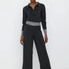 Oliver Bonas Black Rainbow Shimmer Stripe Knitted Flare Trousers -Fashion Women D25090s