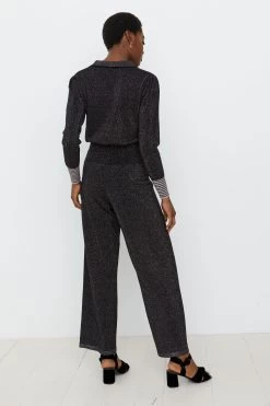 Oliver Bonas Black Rainbow Shimmer Stripe Knitted Flare Trousers -Fashion Women D25090s2