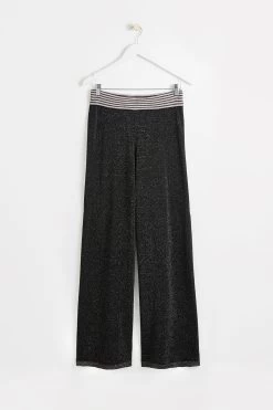 Oliver Bonas Black Rainbow Shimmer Stripe Knitted Flare Trousers -Fashion Women D25090s3