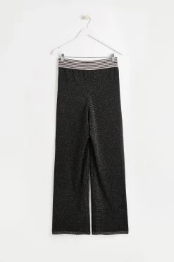 Oliver Bonas Black Rainbow Shimmer Stripe Knitted Flare Trousers -Fashion Women D25090s4