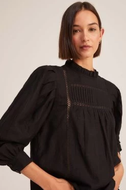Springfield Romantic Black Pleated Blouse
