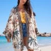 Next Cream Palm Print Longline Kimono -Fashion Women D28 373s