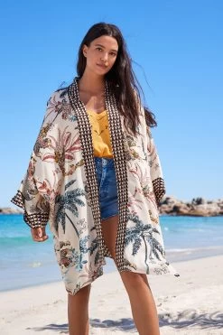 Next Cream Palm Print Longline Kimono