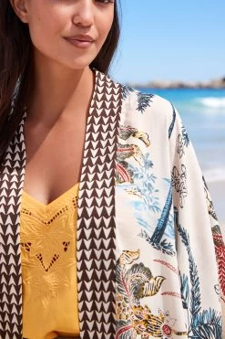 Next Cream Palm Print Longline Kimono -Fashion Women D28 373s5