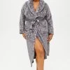 Ann Summers Grey Sparkle Star Carved Fluffy Fleece Dressing Gown -Fashion Women D29931s