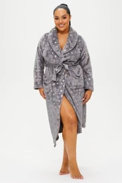 Ann Summers Grey Sparkle Star Carved Fluffy Fleece Dressing Gown