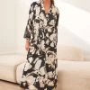 Next Black & White Black And White Floral Lightweight Satin Robe -Fashion Women D32 931s