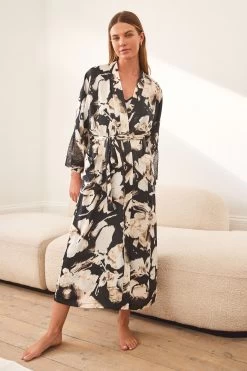 Next Black & White Black And White Floral Lightweight Satin Robe