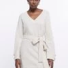 River Island Cream Wrap Bow Dress