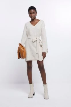 River Island Cream Wrap Bow Dress -Fashion Women D32036s3